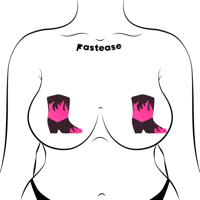Boots: Neon Pink Flaming Cowboy Boot Nipple Pasties