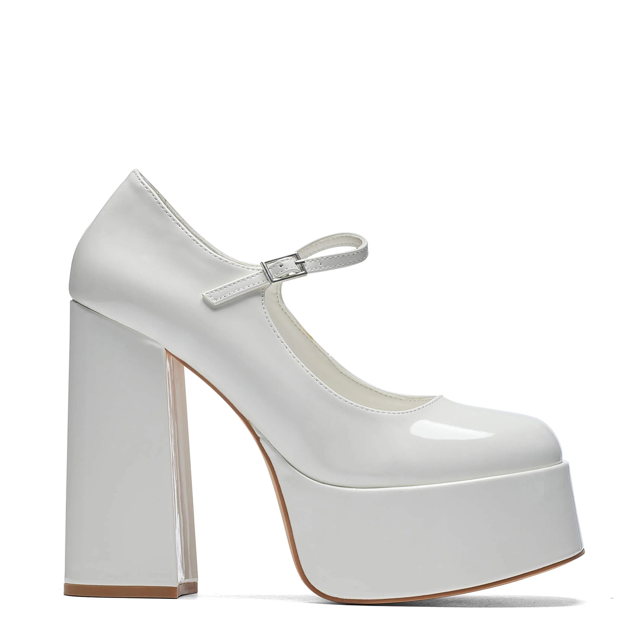KOI Darkbloom White Patent Platform Heels