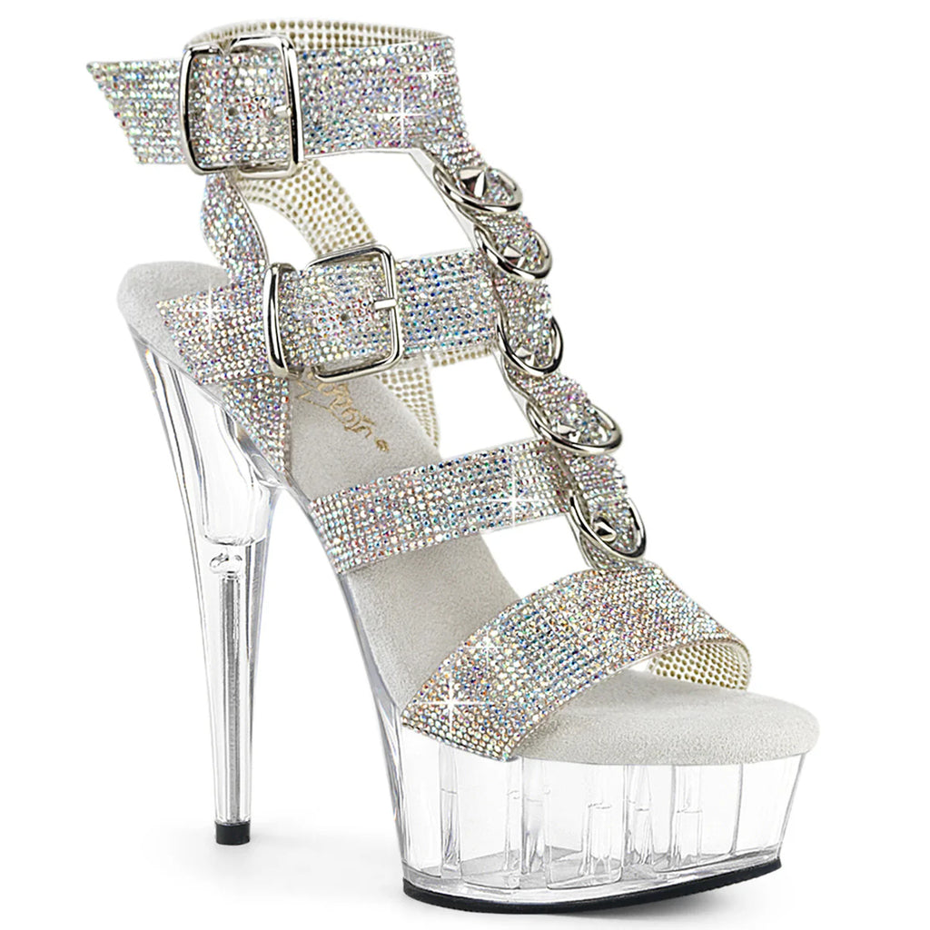 Pleaser Delight-656RS-Silver/Clear-Size 5-Clearance