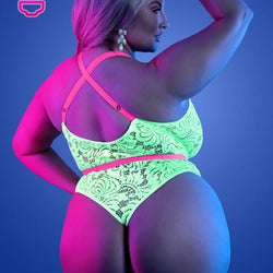 High Leg UV Reactive Lace Teddy