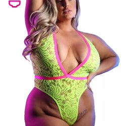 High Leg UV Reactive Lace Teddy