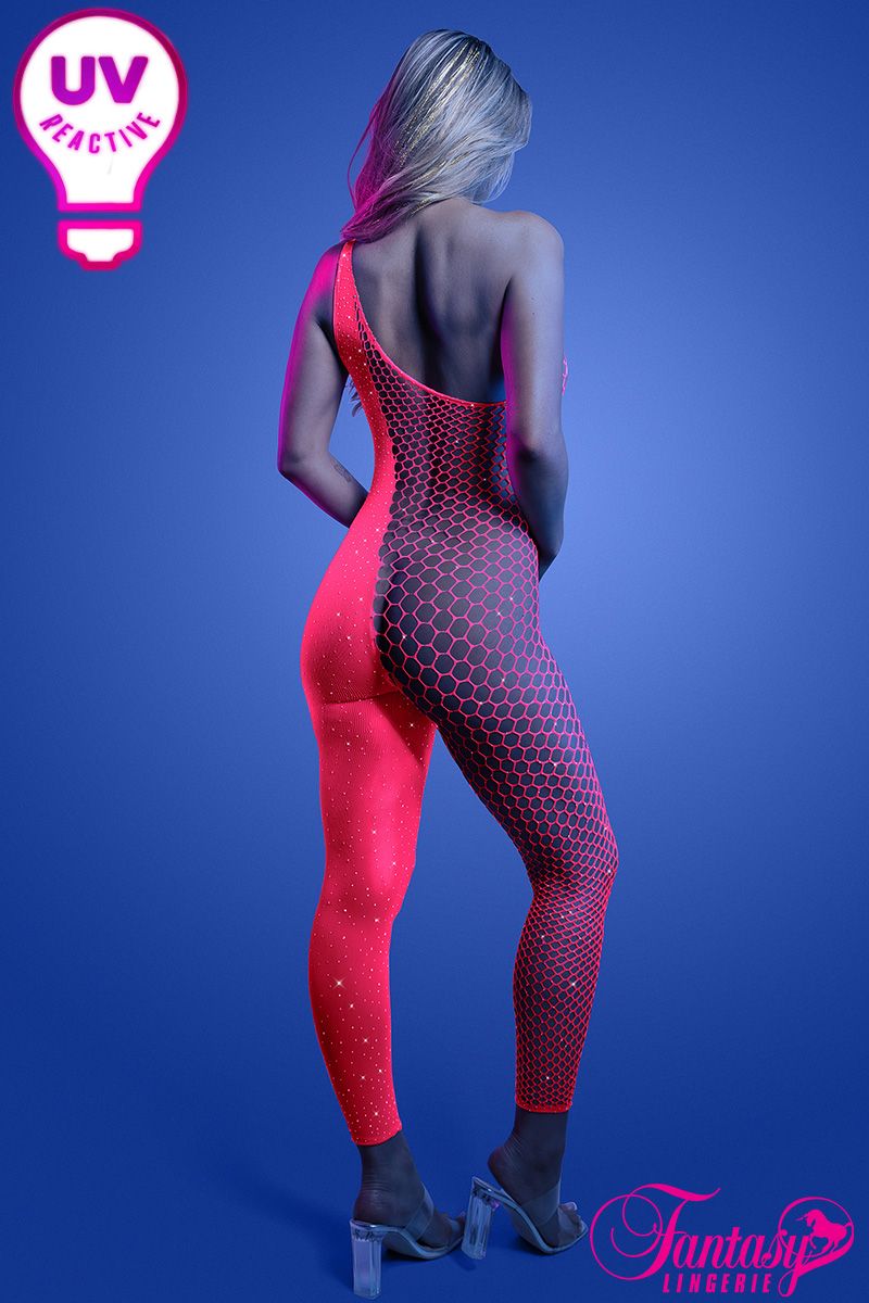 Asymmetrical UV Reactive Footless Bodystocking