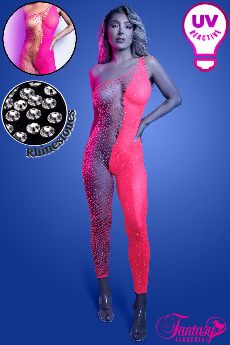 Asymmetrical UV Reactive Footless Bodystocking
