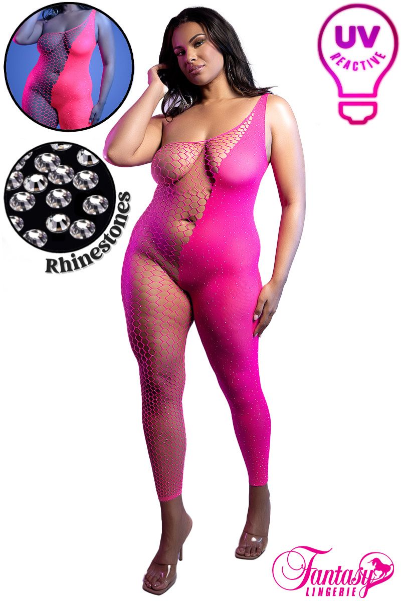 Asymmetrical UV Reactive Footless Bodystocking