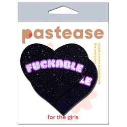 F*CKABLE' Heart Breast Pasties on Black Glitter Velvet