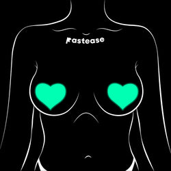 Love: Glow in the Dark Neon Turquoise Heart Pasties Nipple Covers