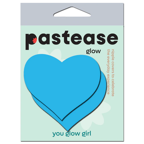 Love: Glow in the Dark Neon Turquoise Heart Pasties Nipple Covers