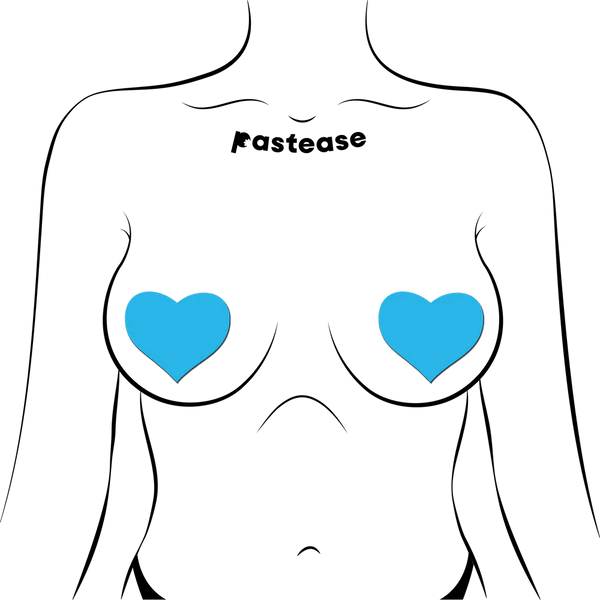 Love: Glow in the Dark Neon Turquoise Heart Pasties Nipple Covers