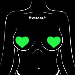 Love: Glow in the Dark Neon Yellow Heart Pasties Nipple Covers