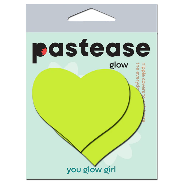 Love: Glow in the Dark Neon Yellow Heart Pasties Nipple Covers