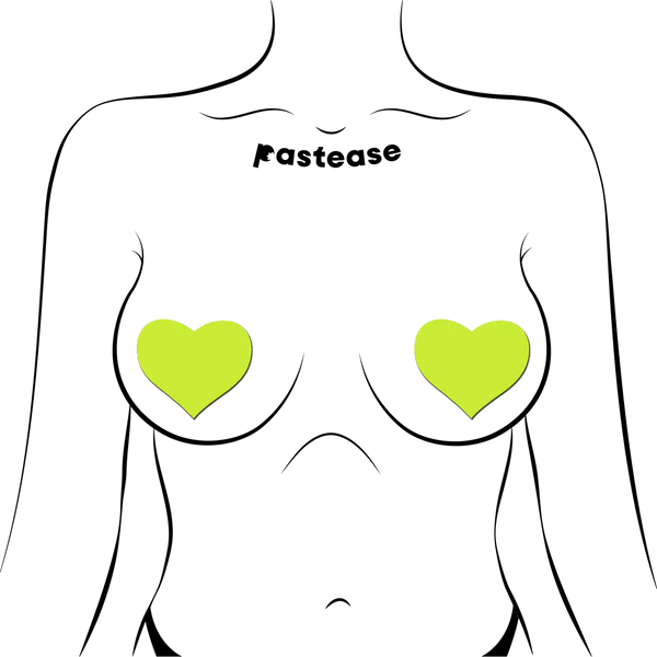 Love: Glow in the Dark Neon Yellow Heart Pasties Nipple Covers