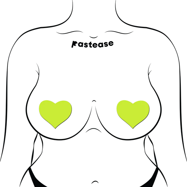 Love: Glow in the Dark Neon Yellow Heart Pasties Nipple Covers