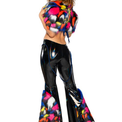 Holo PVC/Faux Fur Bell-Bottom Pants