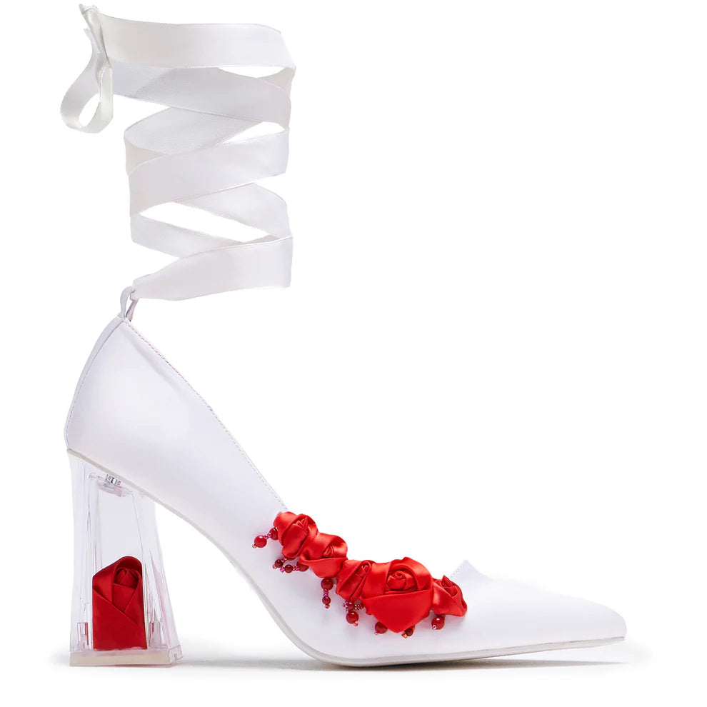 KOI Bella’s Nightmare Rose Heels - Pearl-White-Size 5-Clearance