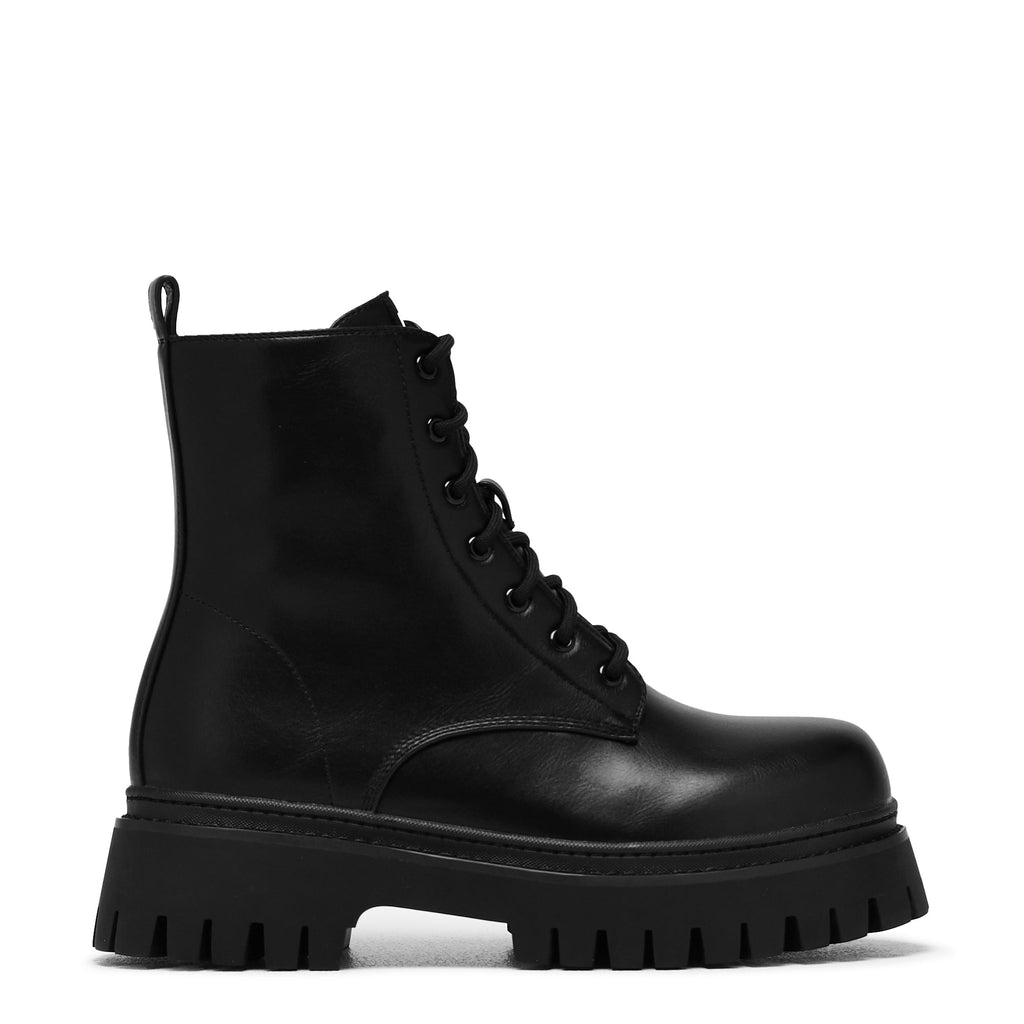 lace up chunky platform boots - black - womens - side view - ankle boots