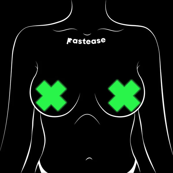 Plus X: Glow-in-the-Dark Neon Yellow Cross Pasties Nipple Covers