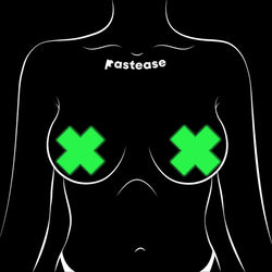 Plus X: Glow-in-the-Dark Neon Yellow Cross Pasties Nipple Covers