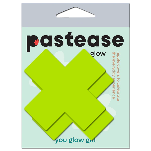 Plus X: Glow-in-the-Dark Neon Yellow Cross Pasties Nipple Covers