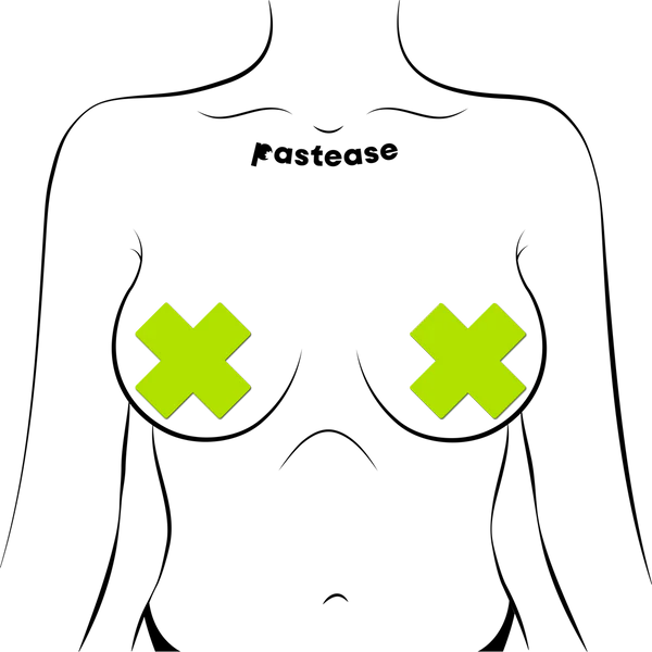 Plus X: Glow-in-the-Dark Neon Yellow Cross Pasties Nipple Covers