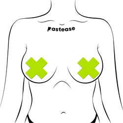 Plus X: Glow-in-the-Dark Neon Yellow Cross Pasties Nipple Covers