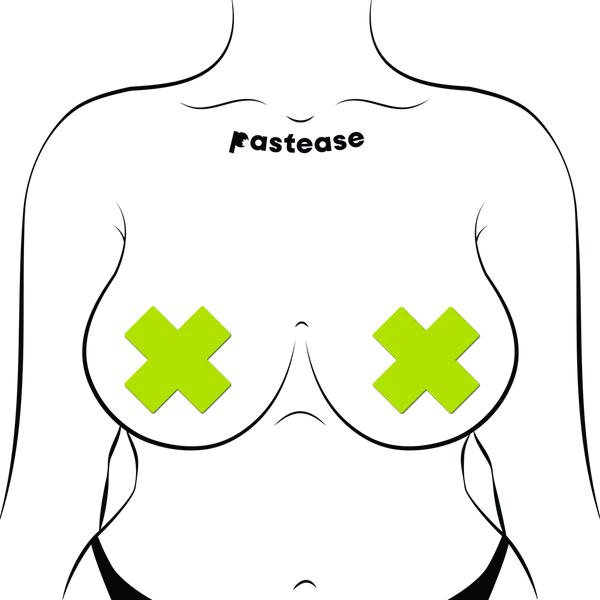 Plus X: Glow-in-the-Dark Neon Yellow Cross Pasties Nipple Covers