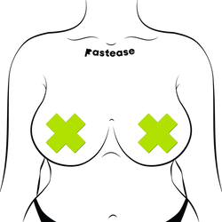 Plus X: Glow-in-the-Dark Neon Yellow Cross Pasties Nipple Covers