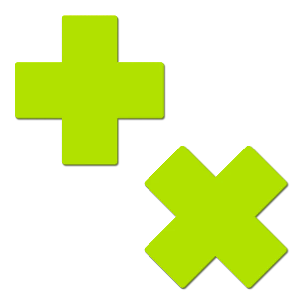 Plus X: Glow-in-the-Dark Neon Yellow Cross Pasties Nipple Covers