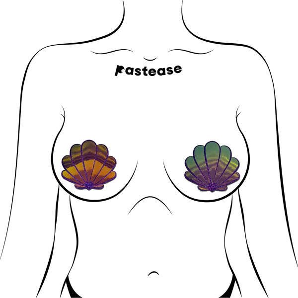 Mermaid Shells Pasties in Opalescent Purple & Gold Seashell Nipple Covers