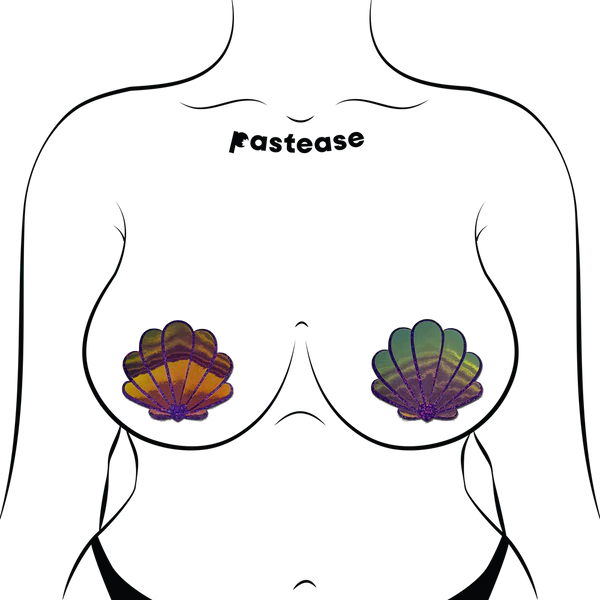 Mermaid Shells Pasties in Opalescent Purple & Gold Seashell Nipple Covers