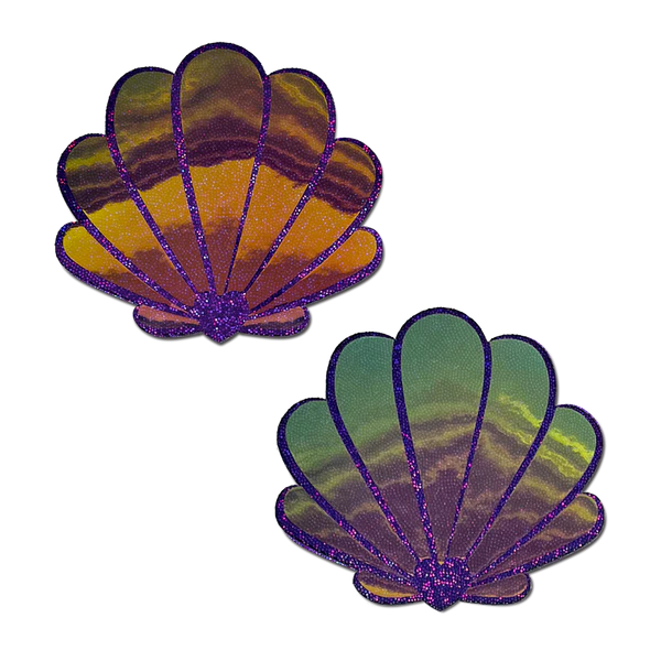 Mermaid Shells Pasties in Opalescent Purple & Gold Seashell Nipple Covers