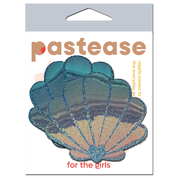 Mermaid Shells Pasties in Opalescent Seafoam Blue Seashell Nipple Covers