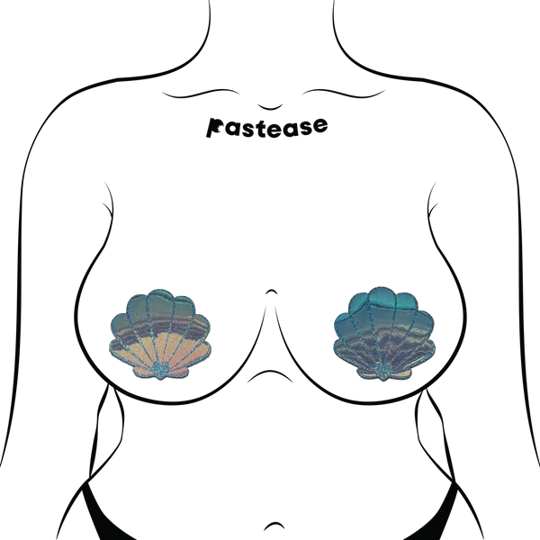 Mermaid Shells Pasties in Opalescent Seafoam Blue Seashell Nipple Covers