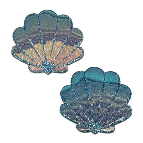 Mermaid Shells Pasties in Opalescent Seafoam Blue Seashell Nipple Covers