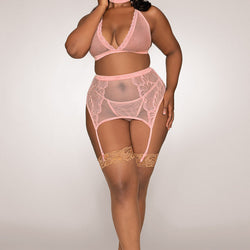 Halter Tie-neck Fishnet Bra Set
