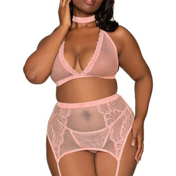 Halter Tie-neck Fishnet Bra Set