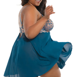 Metallic Scallop Babydoll & Thong Set