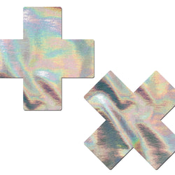 Plus X: Silver Holographic Cross Nipple Pasties