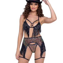 Sequin Fishnet Garter Belt