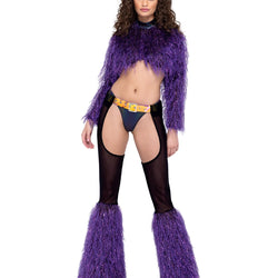 Sheer Chaps with Faux Fur Bell & Belt
