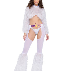 Long Sleeved Faux Fur Cropped Top
