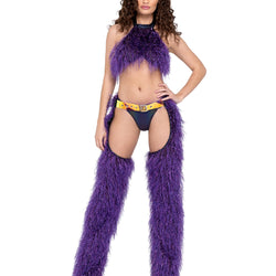 Faux-Fur Cropped Halter Neck Top