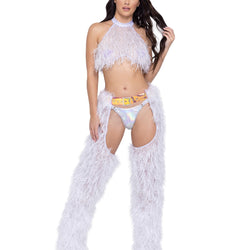 Faux-Fur Cropped Halter Neck Top