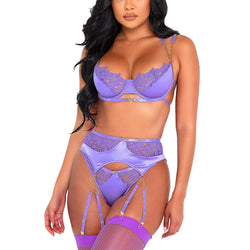 3pc Embroidery Lace & Satin Bra Set