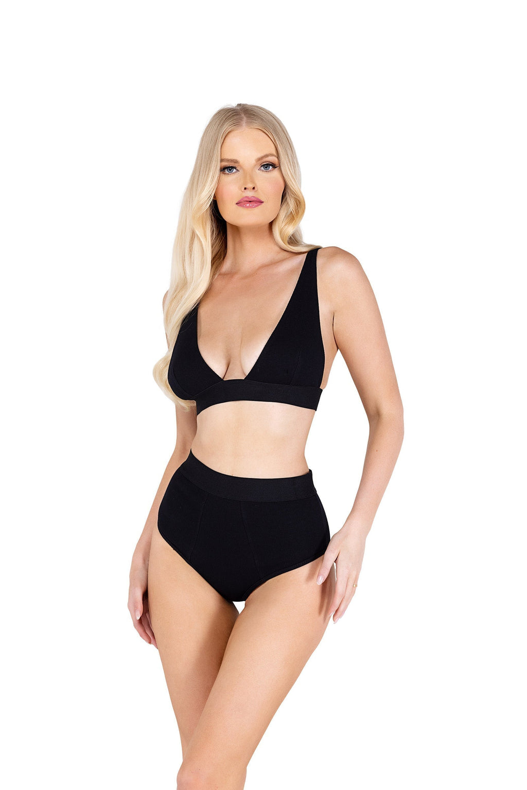2PC Fitted Rib High-Waisted Bra Set