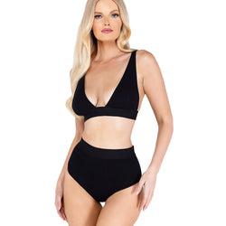 2PC Fitted Rib High-Waisted Bra Set