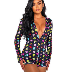 Sweetheart Printed Long Sleeved Romper